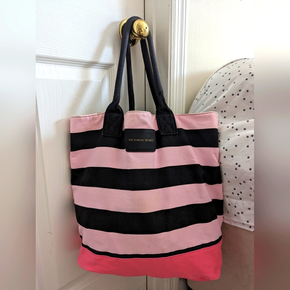 Victoria Secret Pink Striped Tote Bag